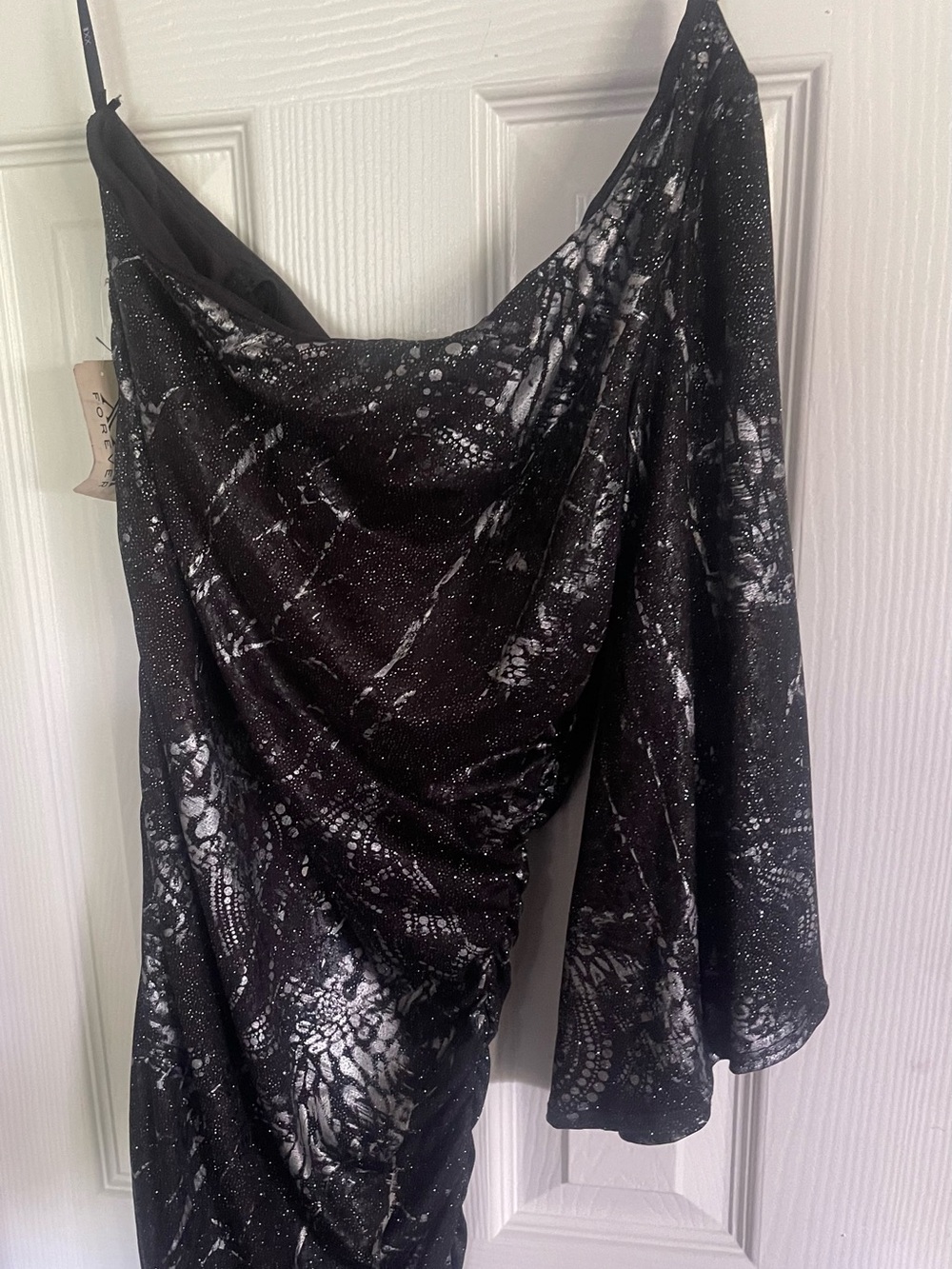 Short Black & White One-Shoulder Drape dress